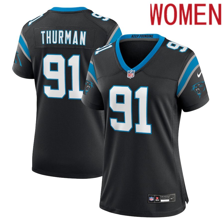 Women Carolina Panthers 91 Nick Thurman Nike Black Team Game NFL Jersey